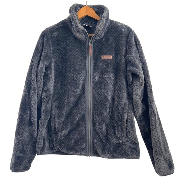 Columbia Women Black Plush Textured Fleece Jacket Size Large Full Zip Cozy Warm - Picture 1 of 9